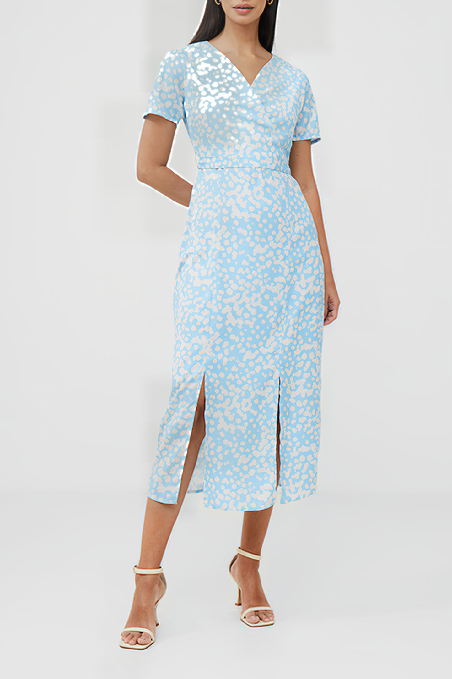 AIMEE WRAP SS DRESS CORNFLOWER / ECRU 2