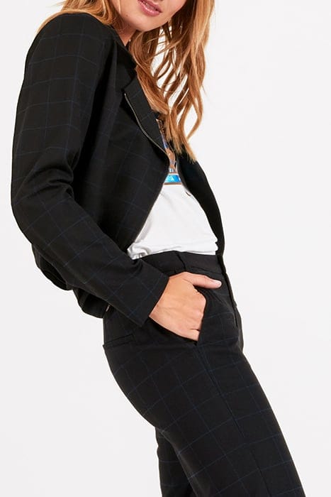 BLACK BIKER-STYLE JACKET WITH BLUE CHECK 3