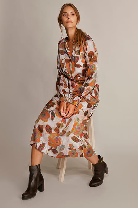 DRESS FROWNCED NECKLINE LS BROWN 3