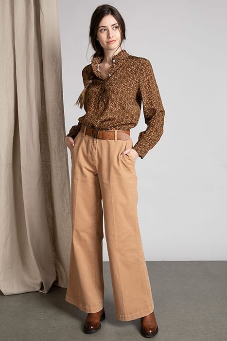 RUFFLE COLLAR LS SHIRT BROWN 2