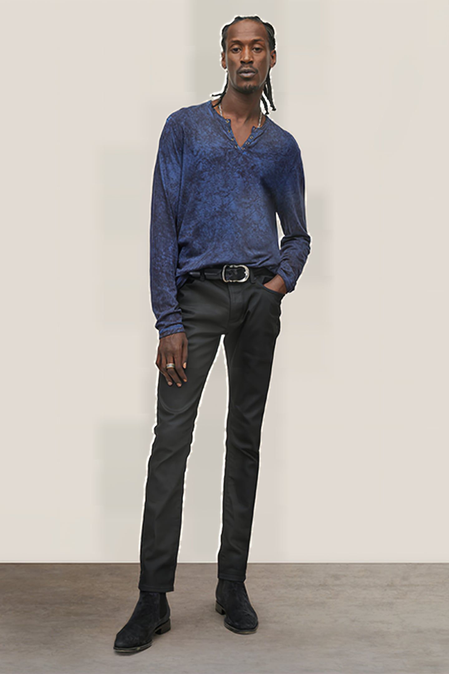 ASH LS GROMMET HENLEY WITH CARBON WASH TWILIGHT BLUE 3