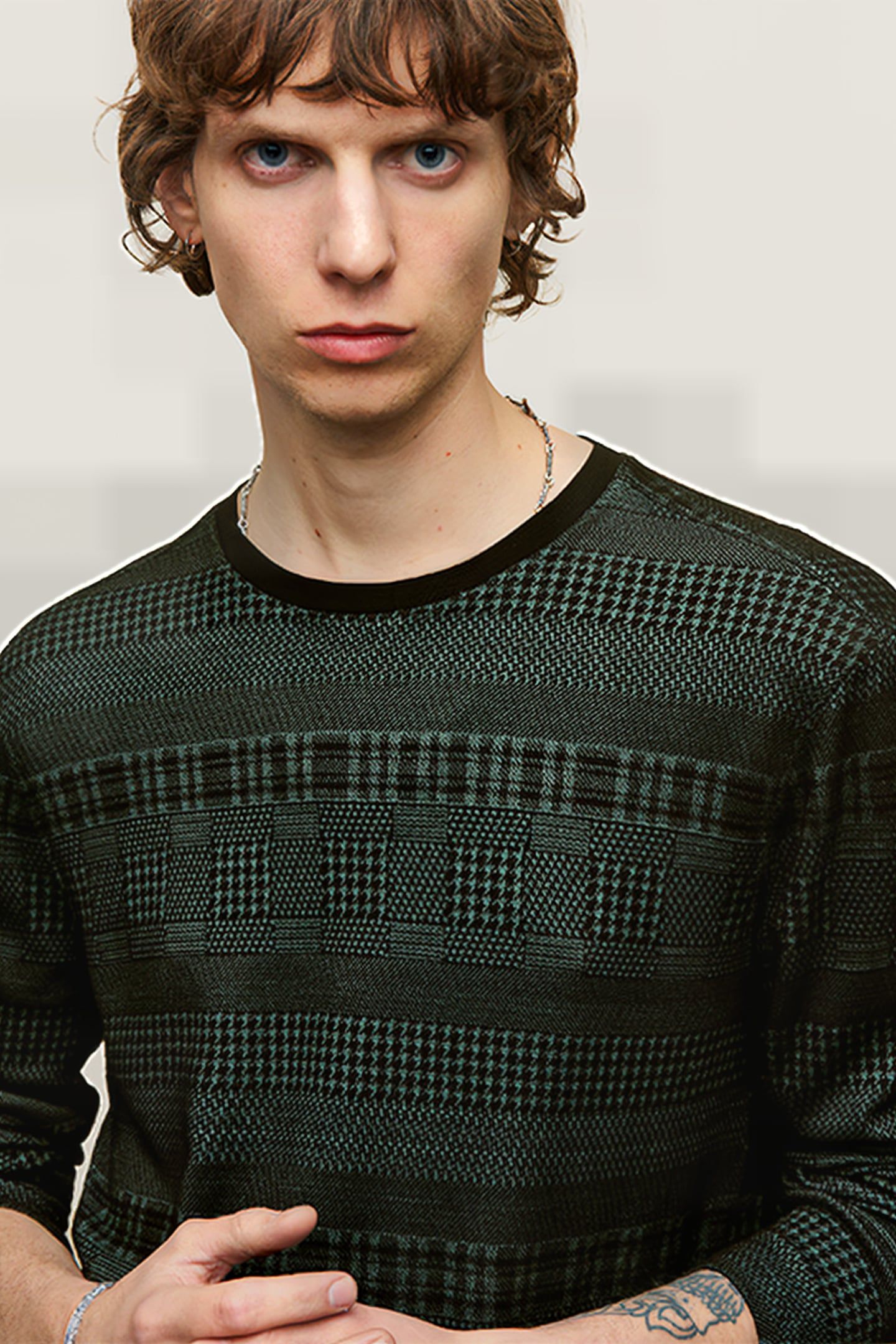 READE LS PATTERN MIX CREW WITH COLD DYE DARK MOSS 5
