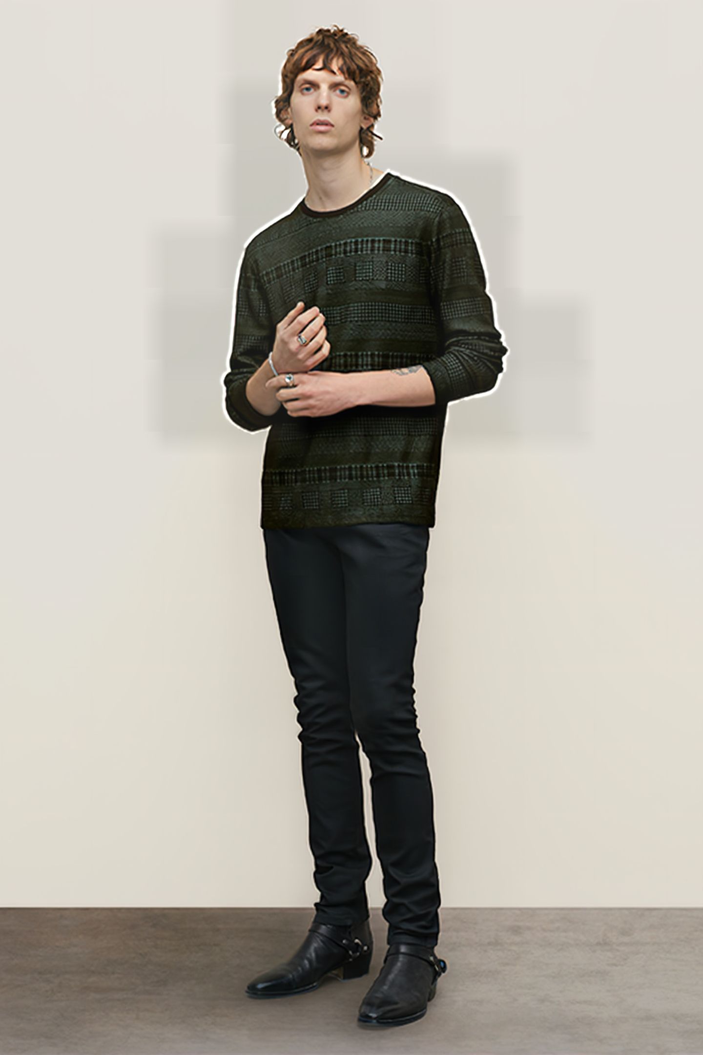 READE LS PATTERN MIX CREW WITH COLD DYE DARK MOSS 3