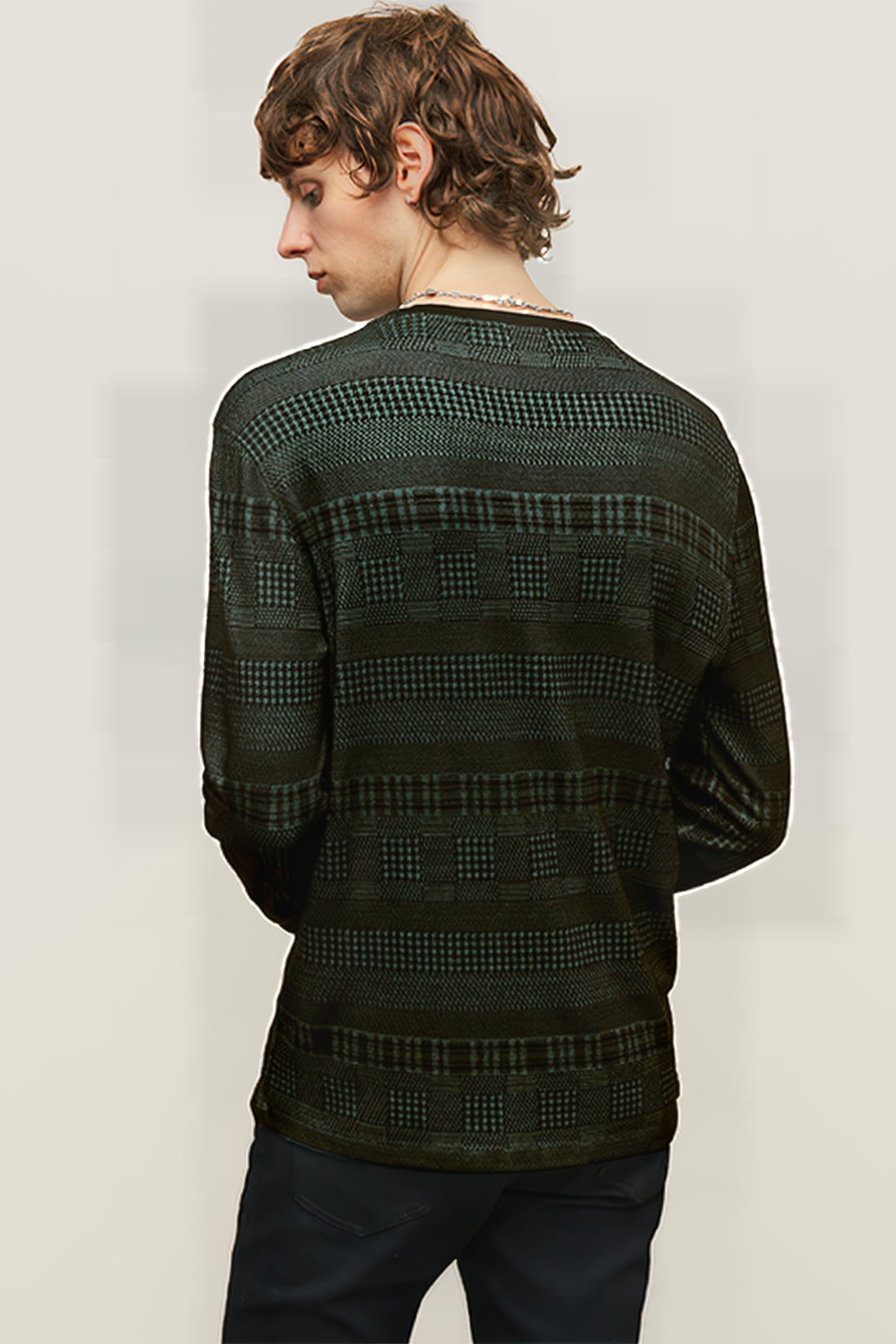 READE LS PATTERN MIX CREW WITH COLD DYE DARK MOSS 2