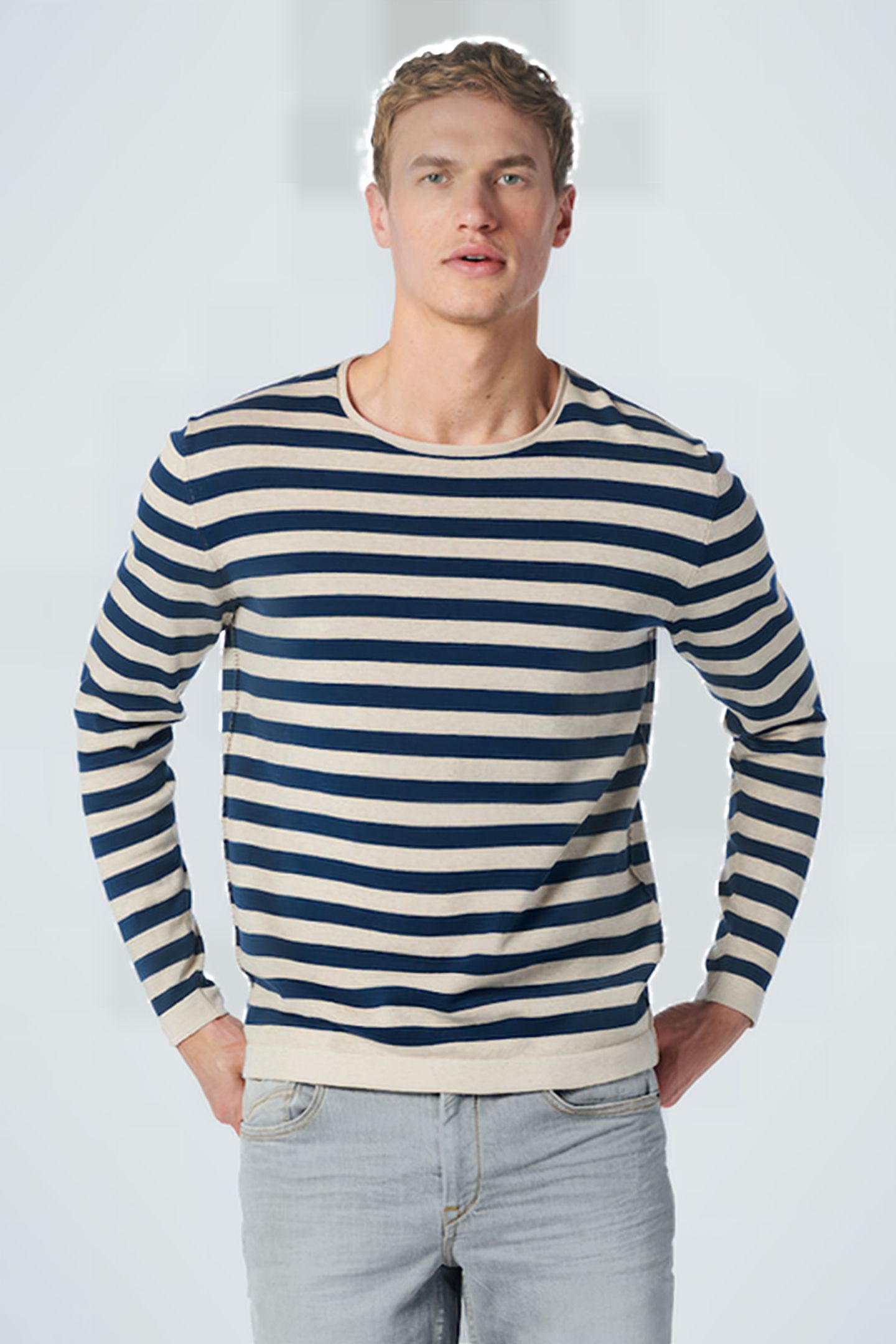PULLOVER CREWNECK MELANGE STRIPES CARBON BLUE 1