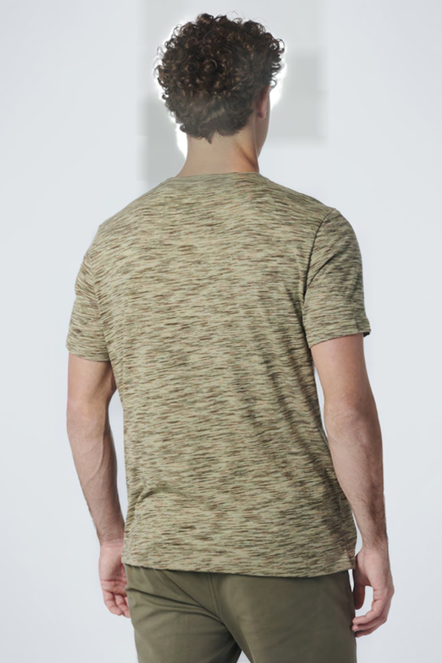 T-SHIRT CREWNECK MULTI COLOURED YARN DYED MELANGE SMOKE GREE 2