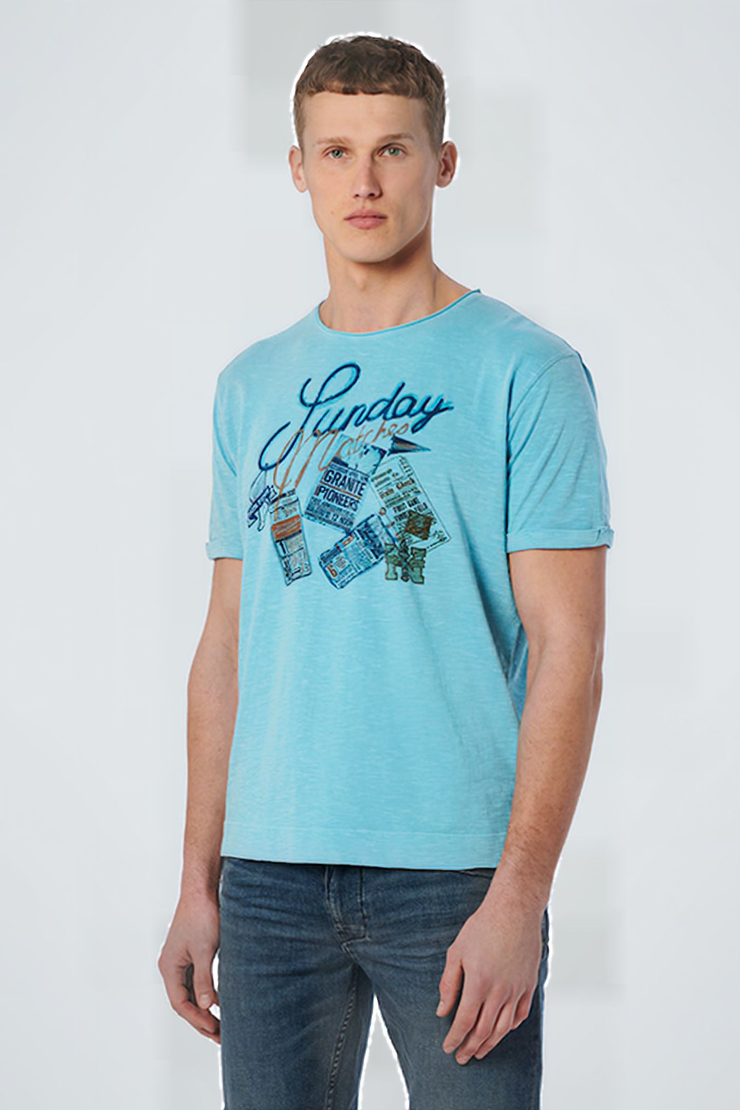 T-SHIRT CREWNECK PRINT GARMENT DYED LIGHT AQUA 1
