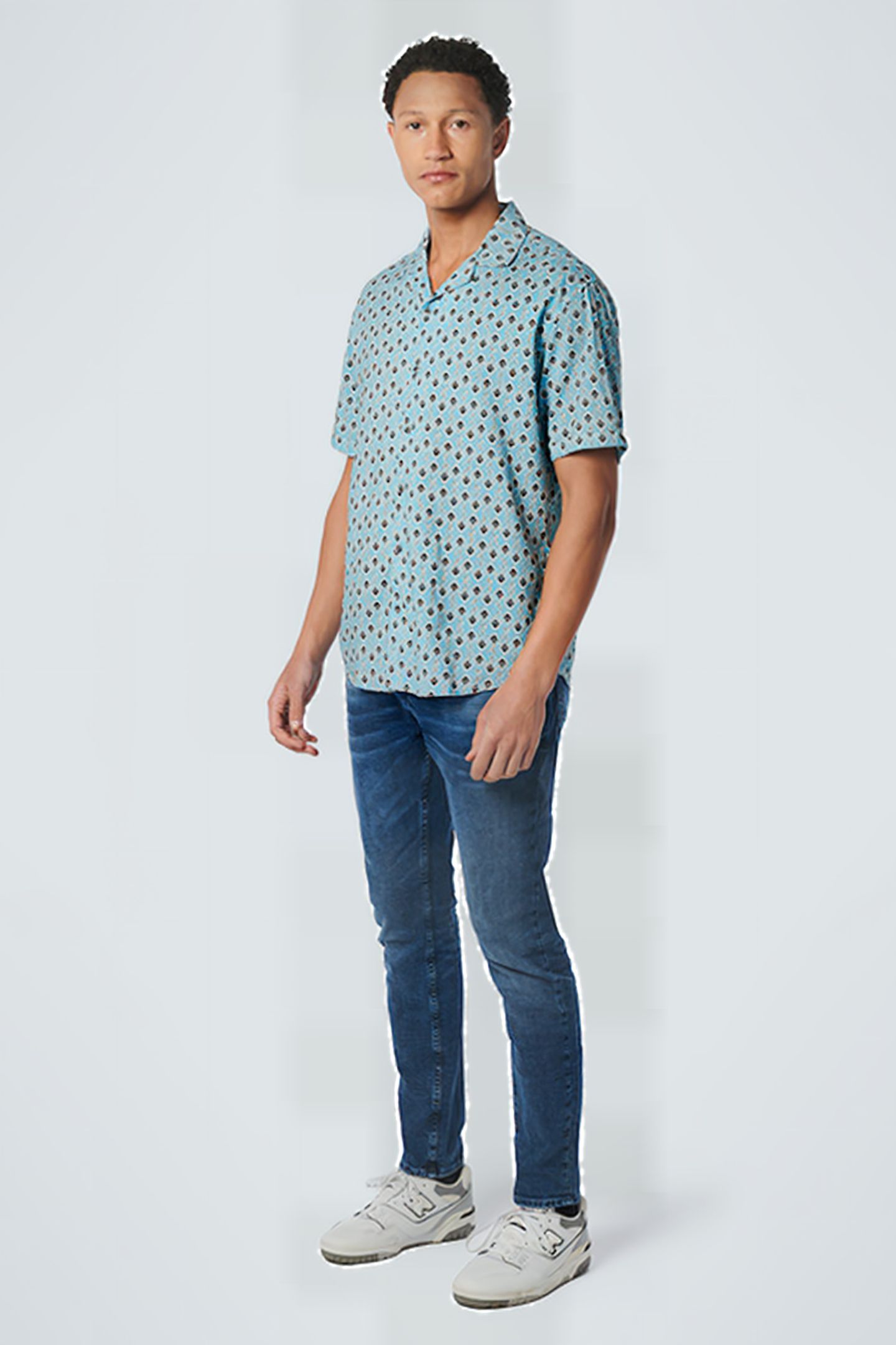 SHIRT SHORT SLEEVE RESORT COLLAR ALLOVER PRINTED LIGHT AQUA 3
