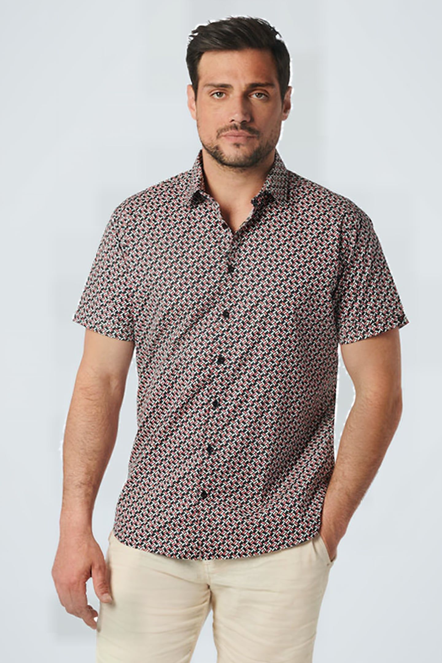 SHIRT SHORT SLEEVE ALLOVER PRINTED STRETCH OLD PINK 1