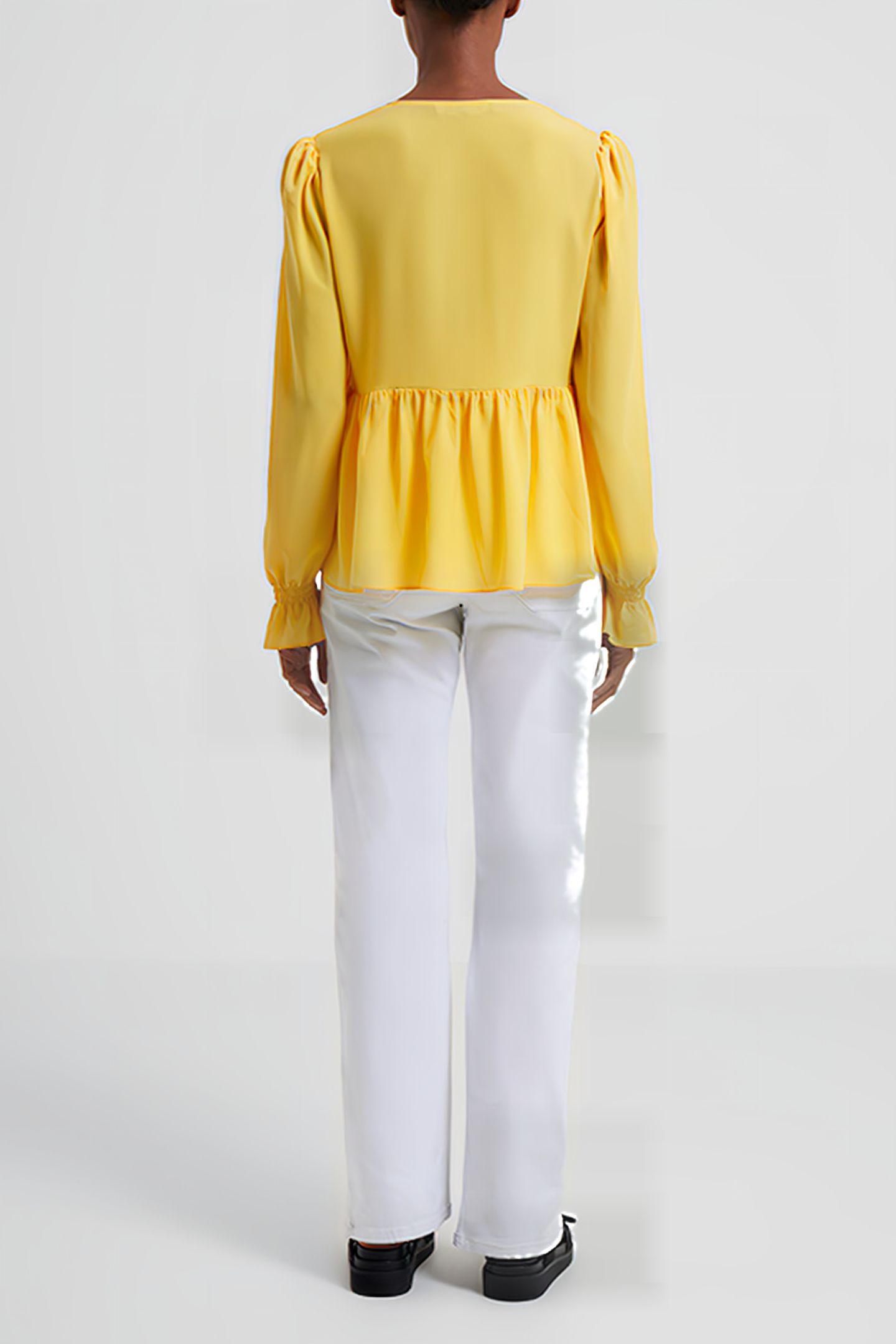 CREPE LIGHT V NECK TOP BUFF YELLOW 2