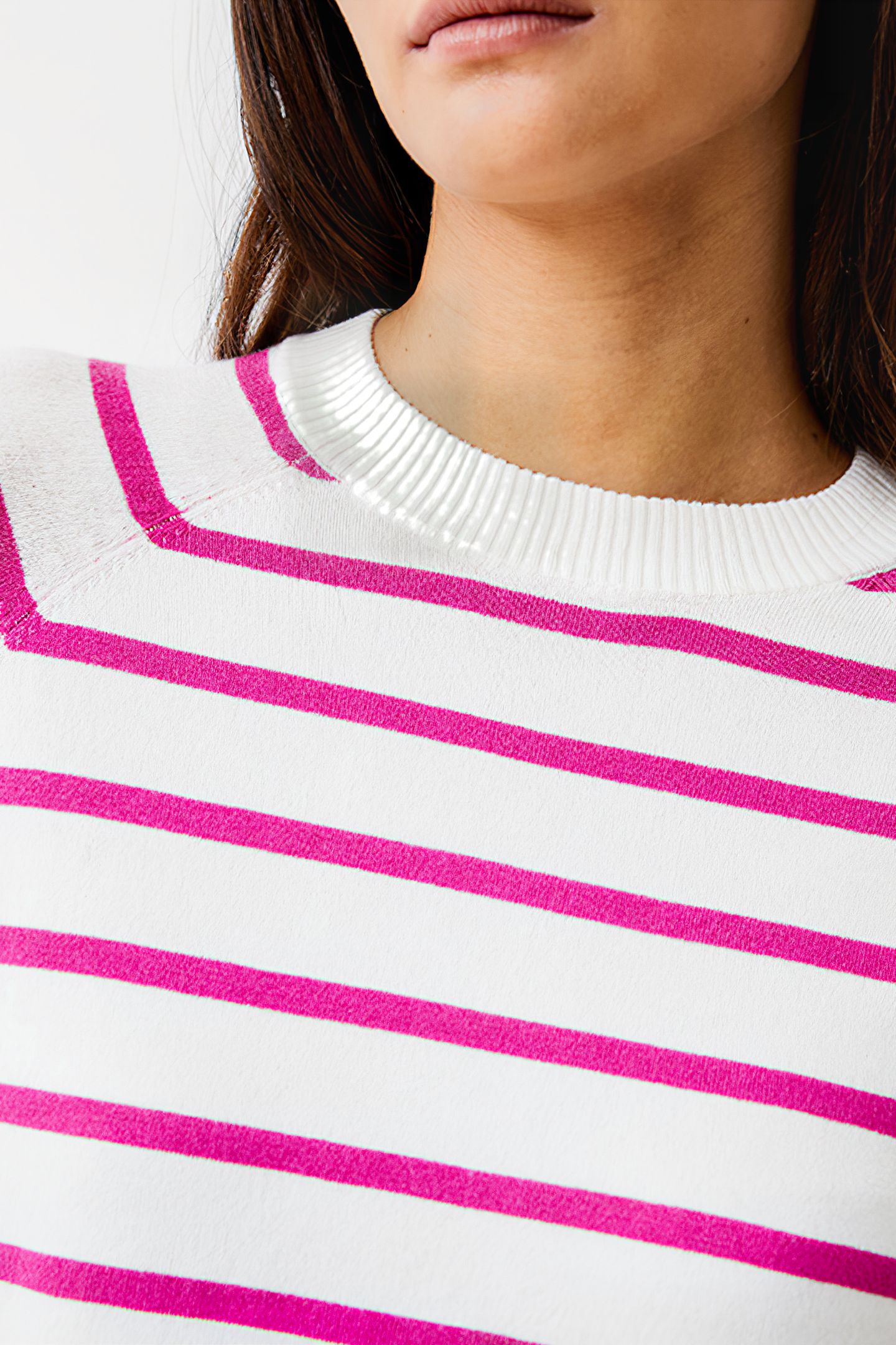 CORE RAGLAN STRIPE CREW IVORY/WILD ROSA 4