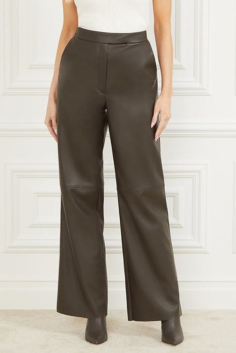 MARCIANO BY GUESS VIXEN WIDE LEG PANT OLIVE LEATHER BRANCH 1