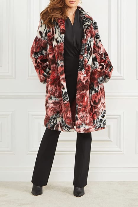 MARCIANO BY GUESS BELLE FAUX FUR COAT LEOPARD ROSE PRINT 3