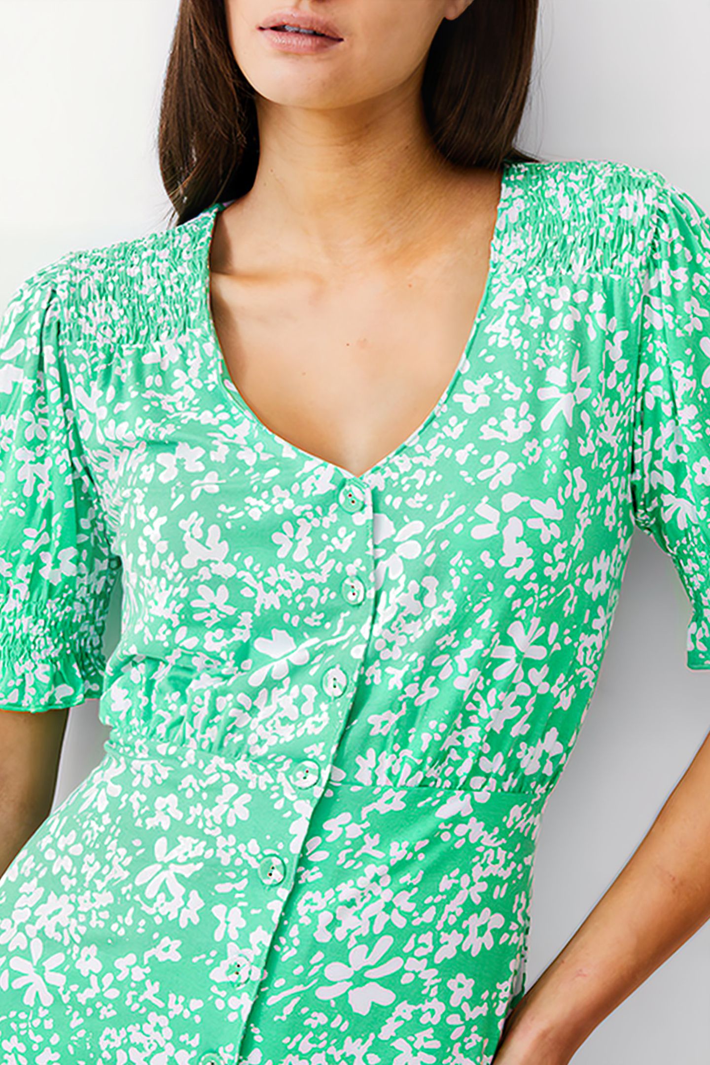FLORALE BUTTON-THRU DRESS MIDI POISE GREEN/WHITE 3