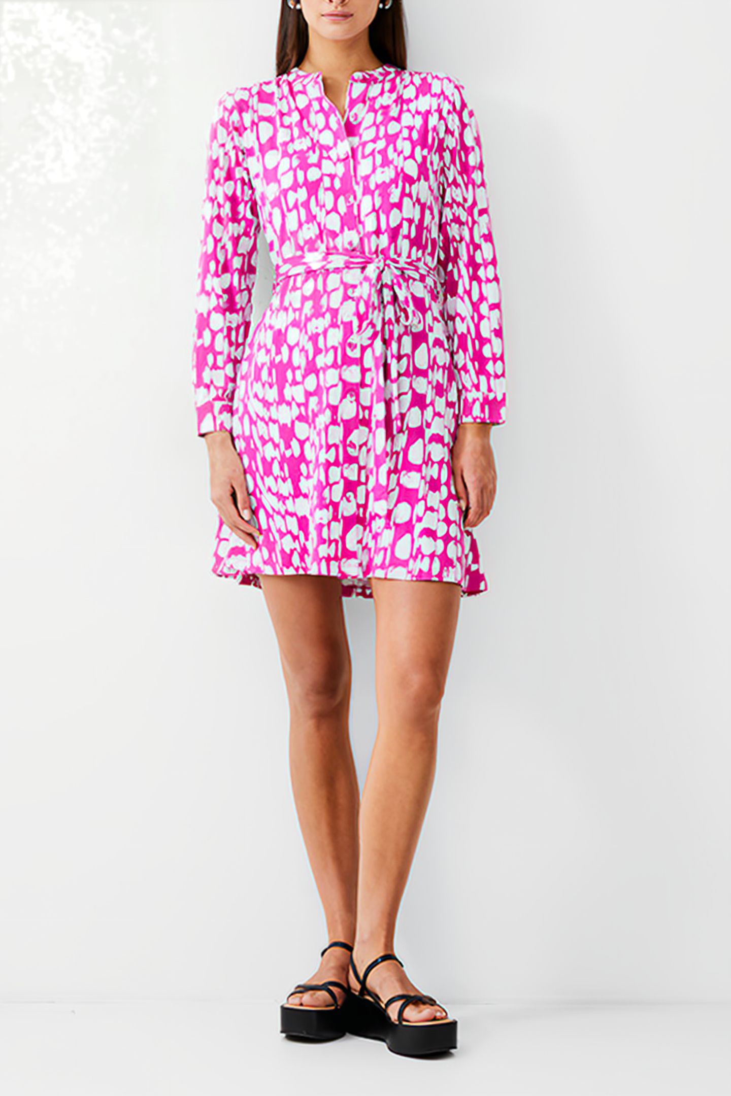 RILEY HENLEY DRESS KNEE WILD ROSA/IVORY 2