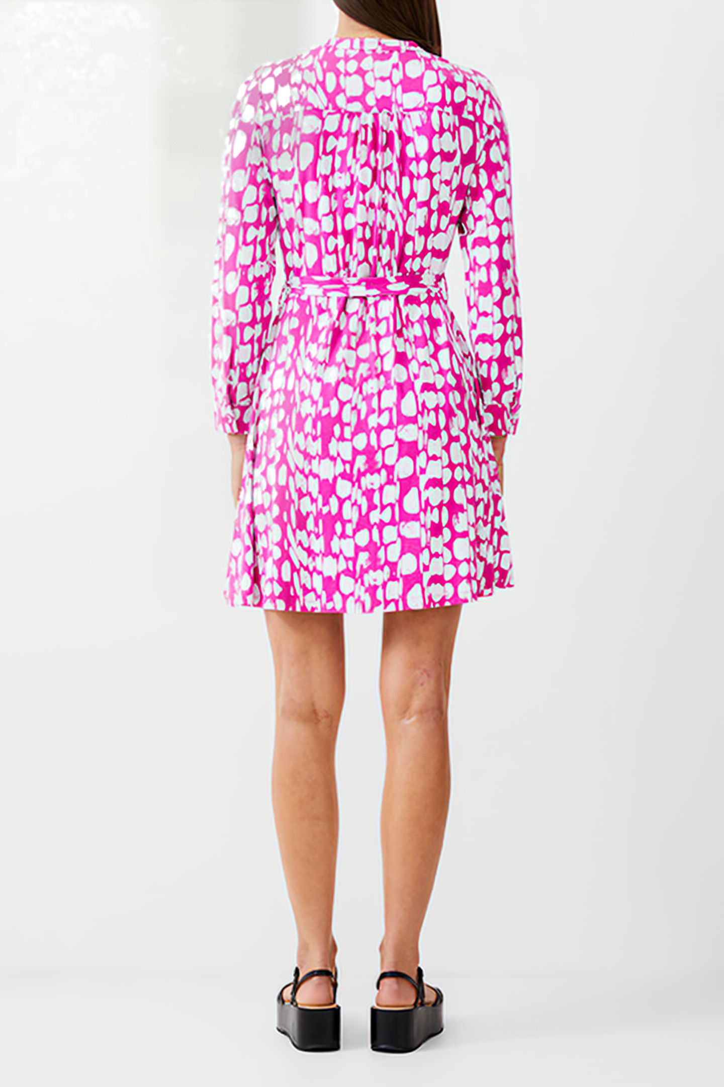 RILEY HENLEY DRESS KNEE WILD ROSA/IVORY 3