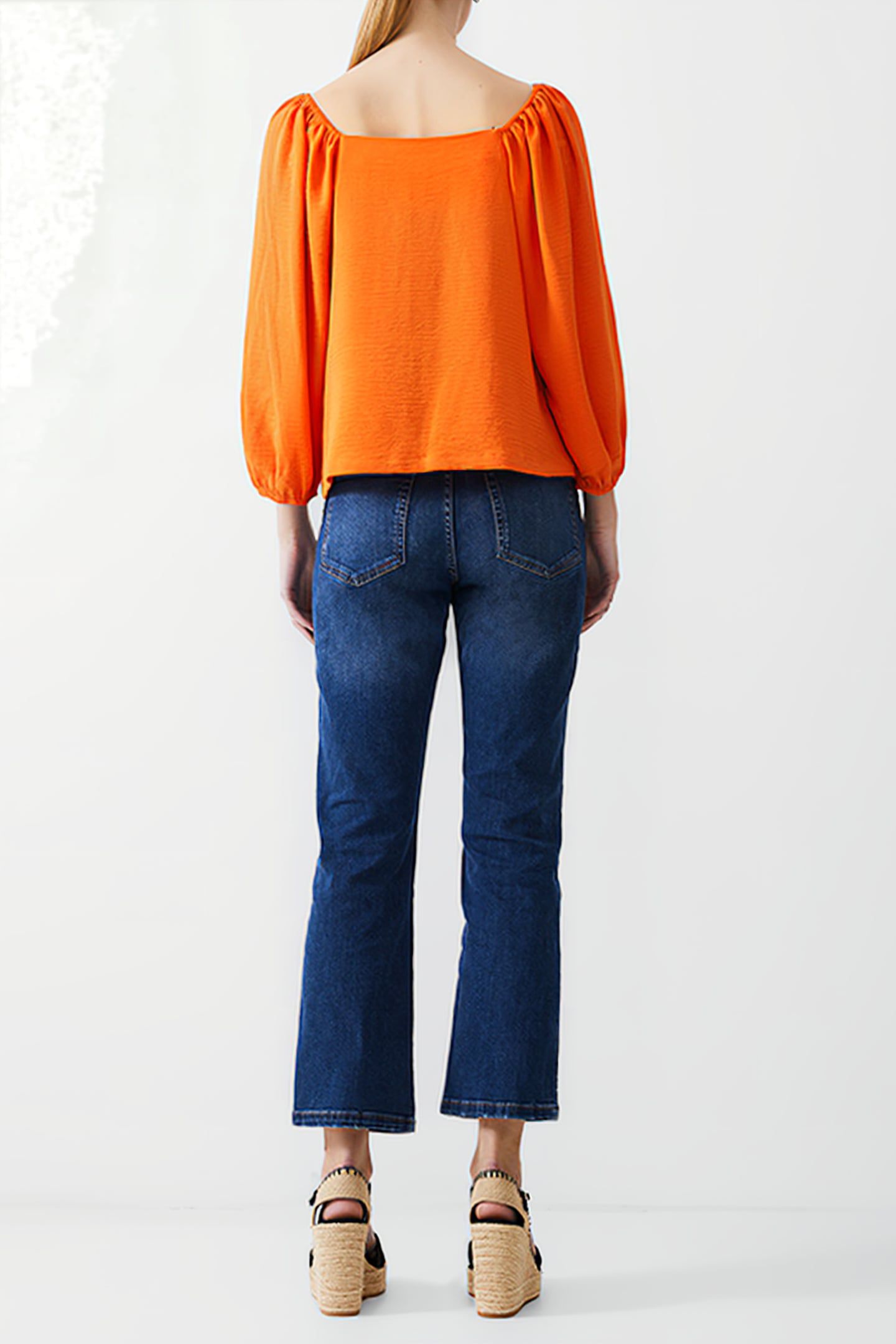 BALLOON SLV SQ NK CRINKLE TOP MANDARIN 3