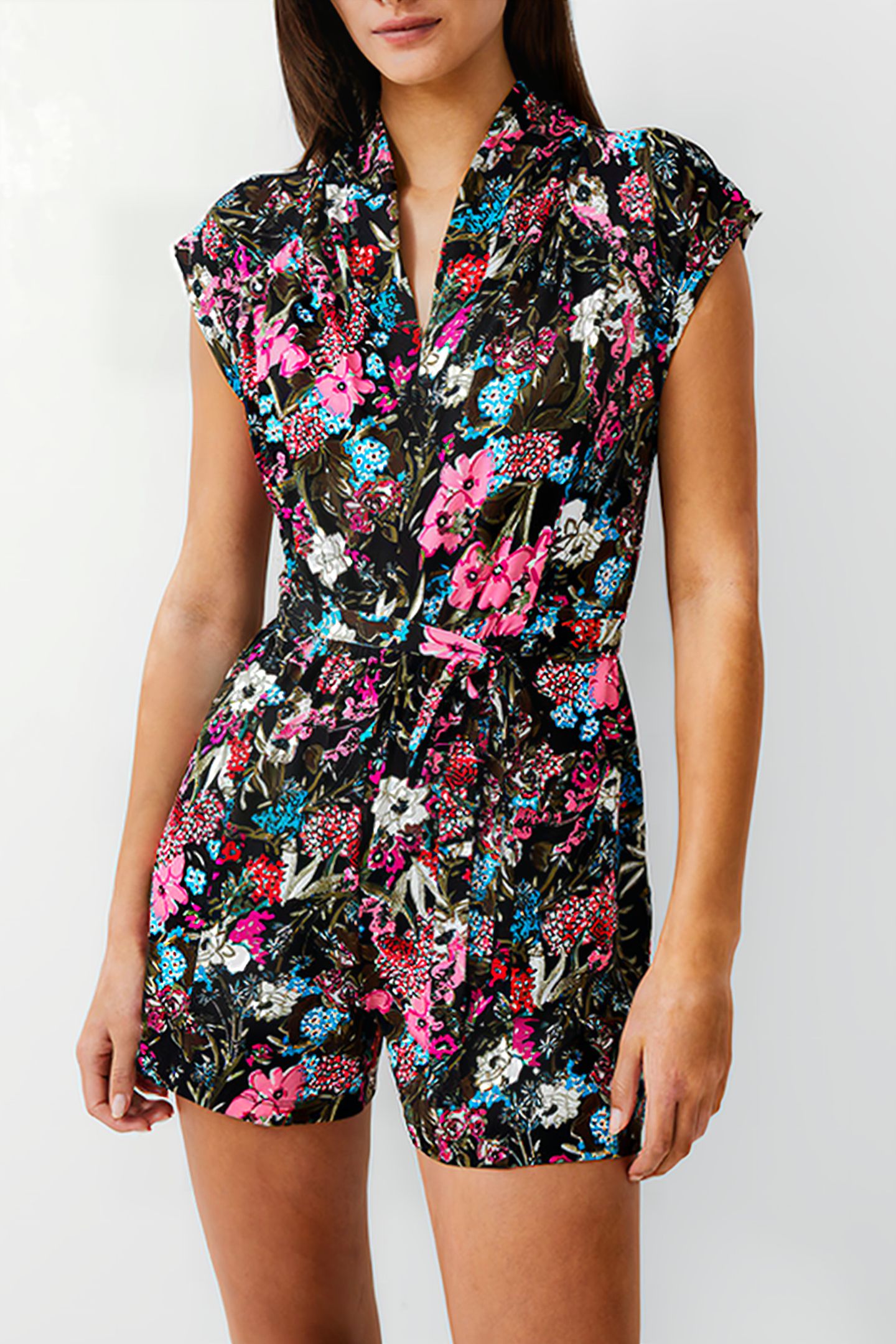 BLOSSOM HIBISCUS VEE PLAYSUIT BLACK 1