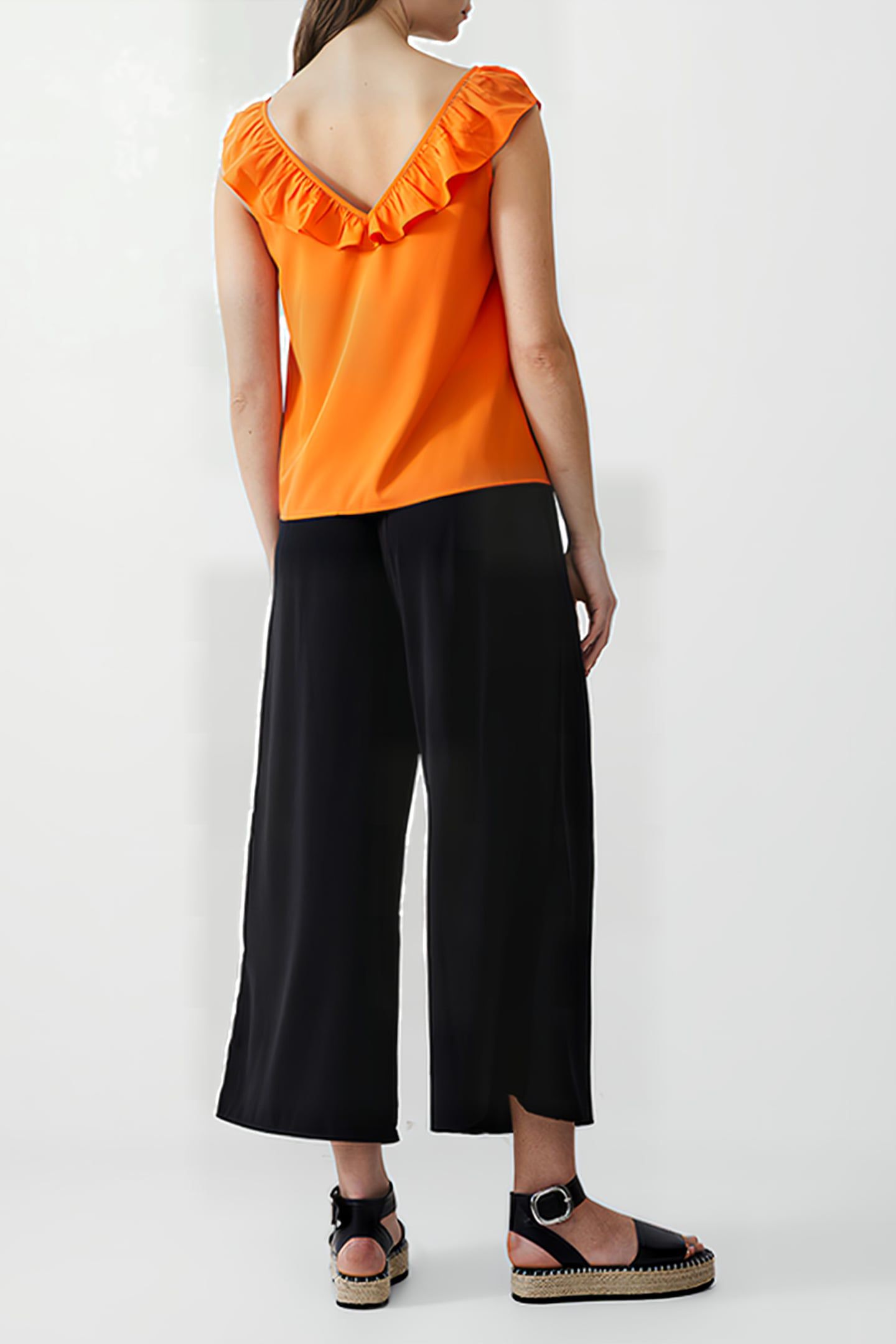FRILL S/LESS CREPE LIGHT TOP MANDARIN 2