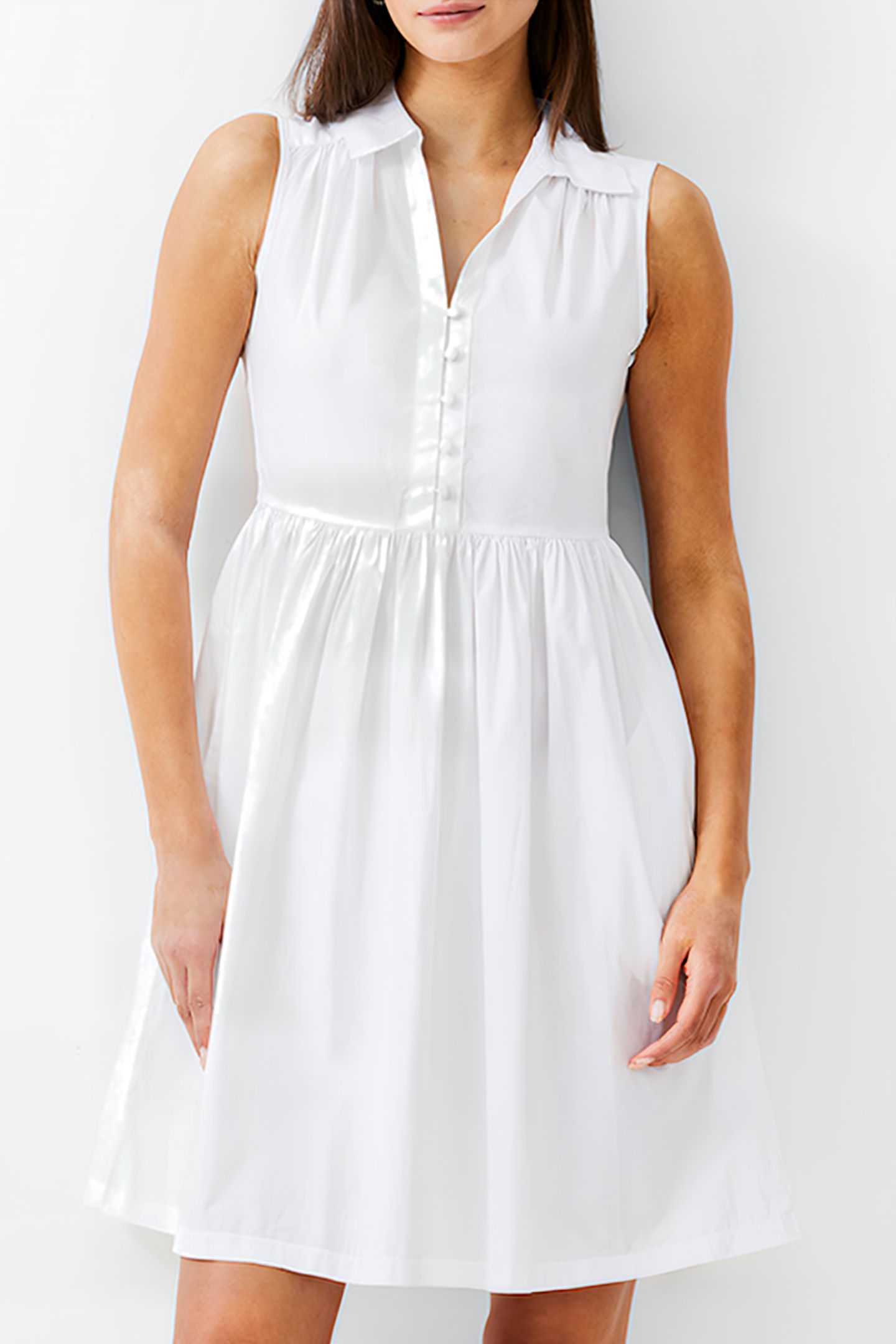 SLEEVELESS SMOCK DRESS KNEE WHITE 1