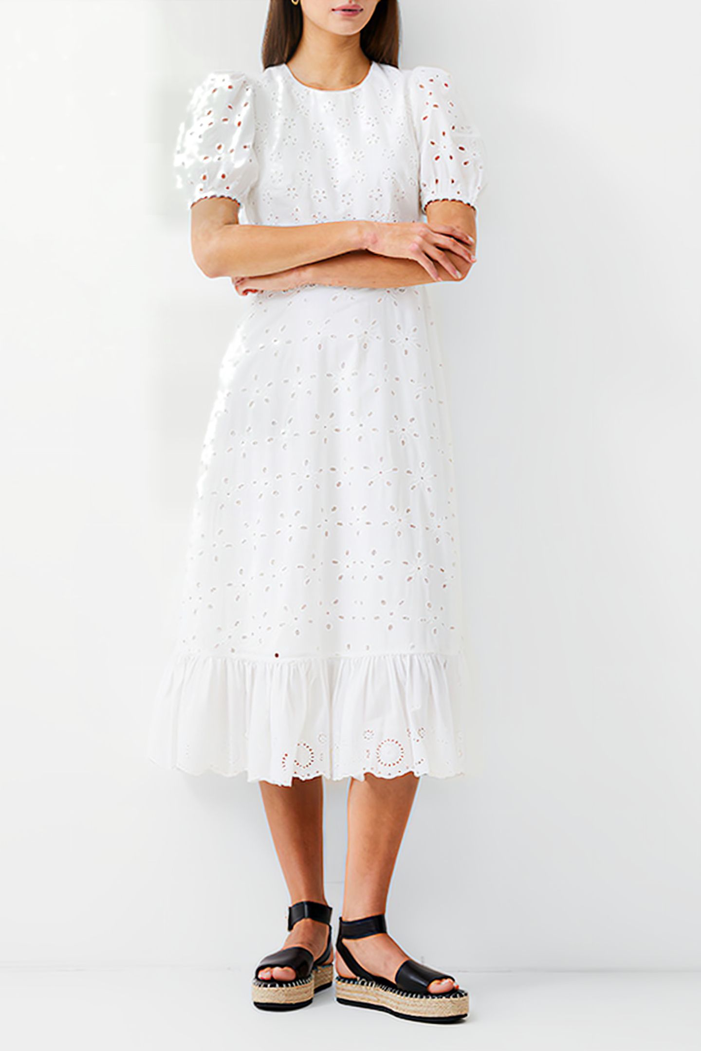 BRODERIE TIERED DRESS L WHITE 2