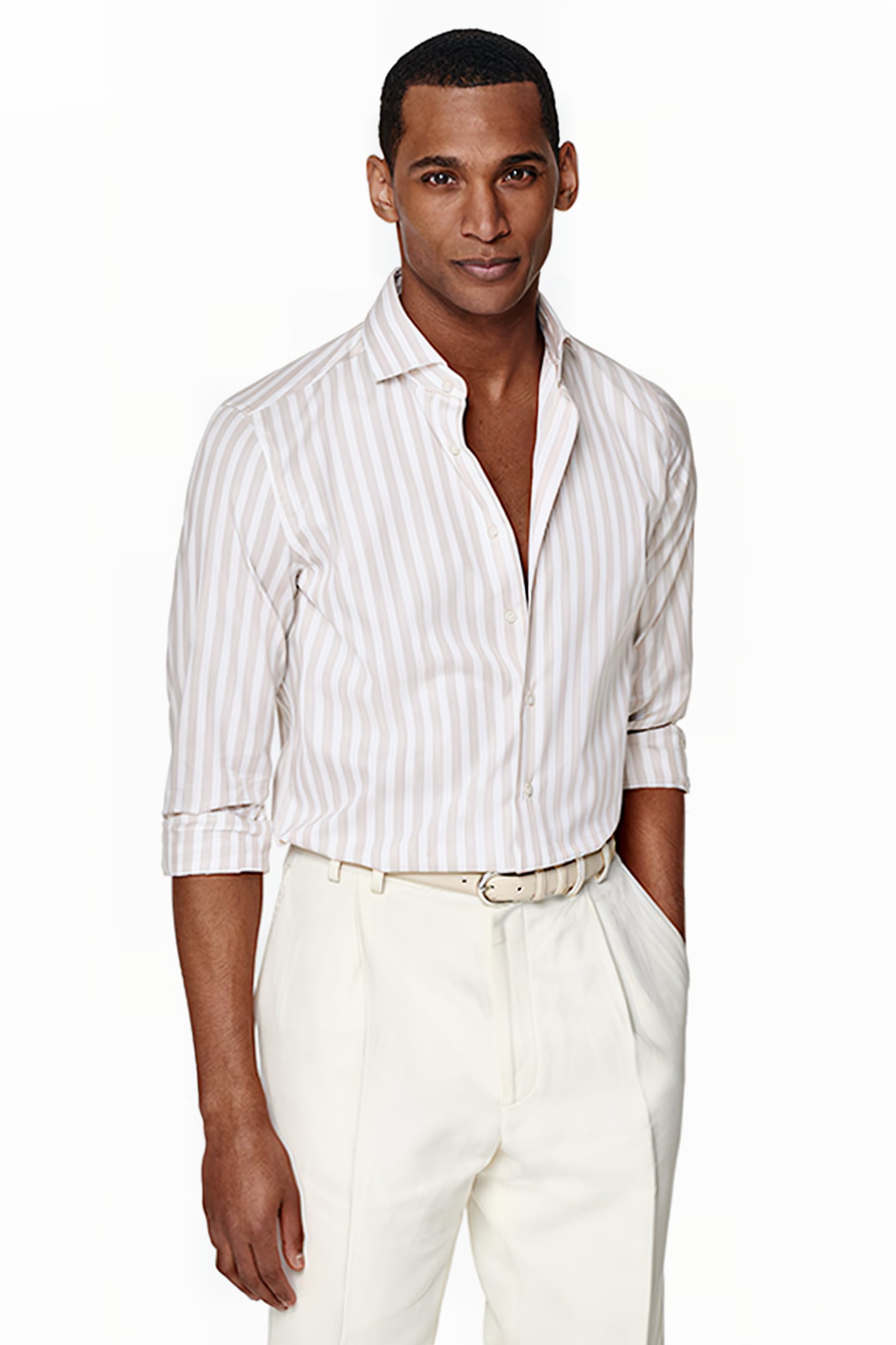 SAND STRIPE COTTON TENCEL LIGHT BROWN 1
