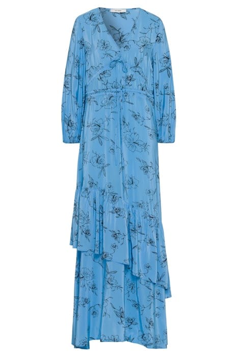 NIOBE MAXI LENGTH RUFFLE DRESS FLOWER SUMMER SKY 3