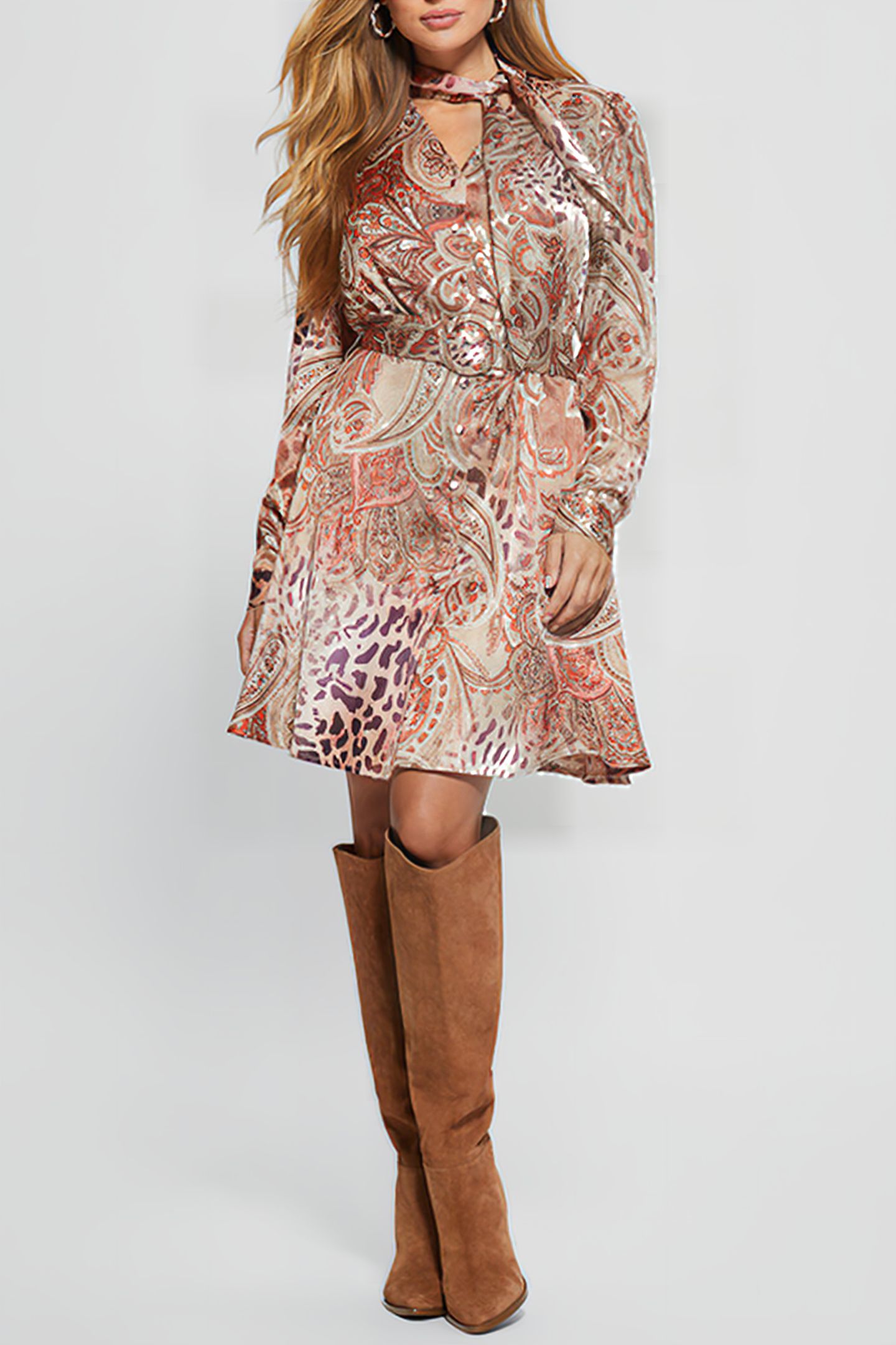 GUESS ECO MIREILLE DRESS RED MULTI PATTERN 3