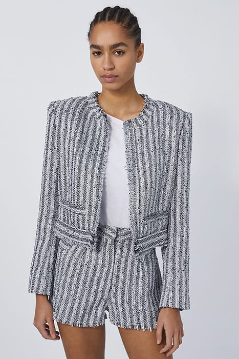 HAKILO CROPPED JACKET IN BLACK/WHITE/SILVER 1