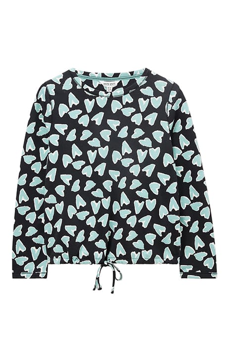 TARA TIE HEM TOP BLACK PRINTED 2