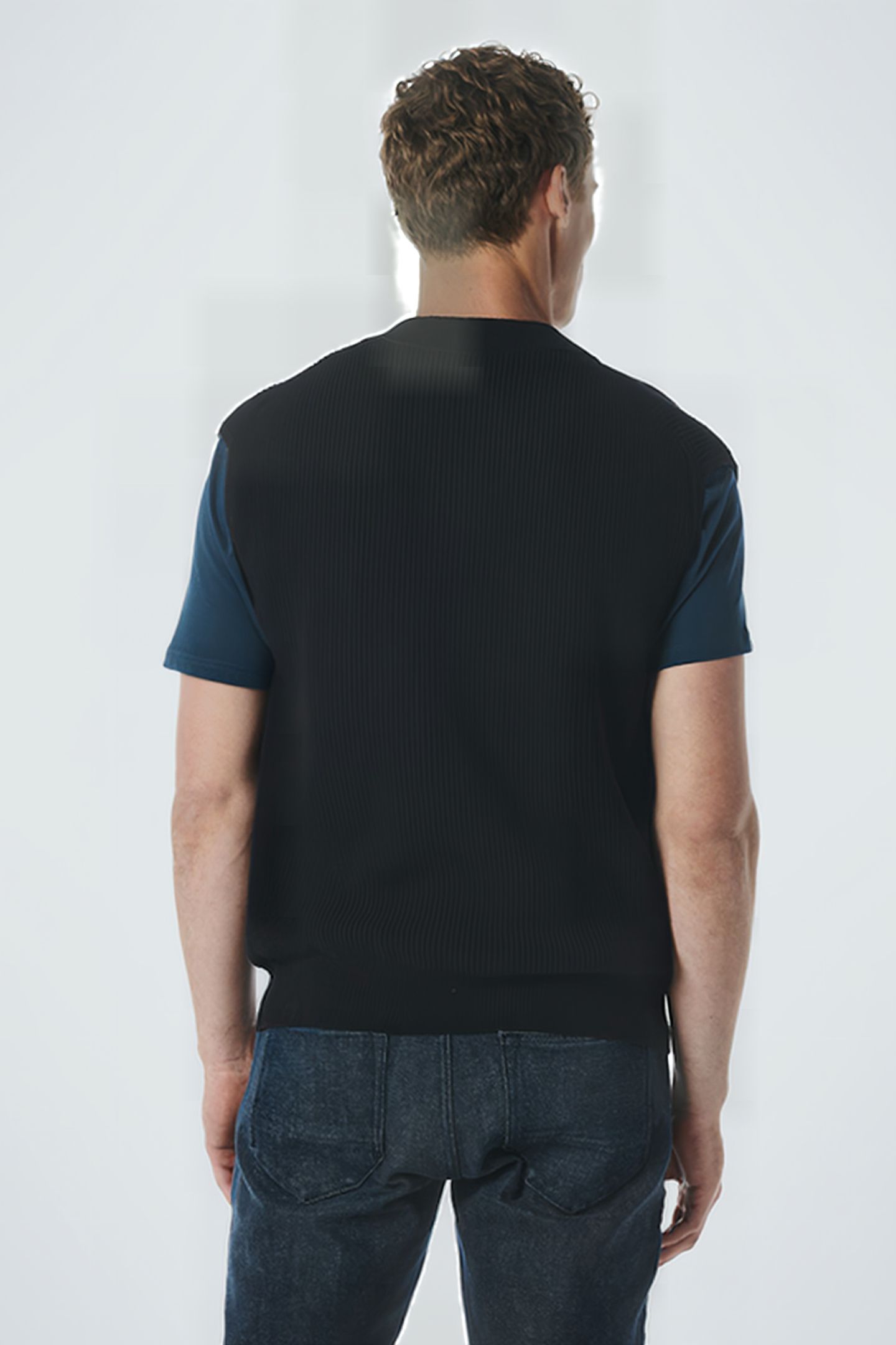SPENCER V-NECK RELIEF RIB JACQUARD WITH WOOL BLACK 2