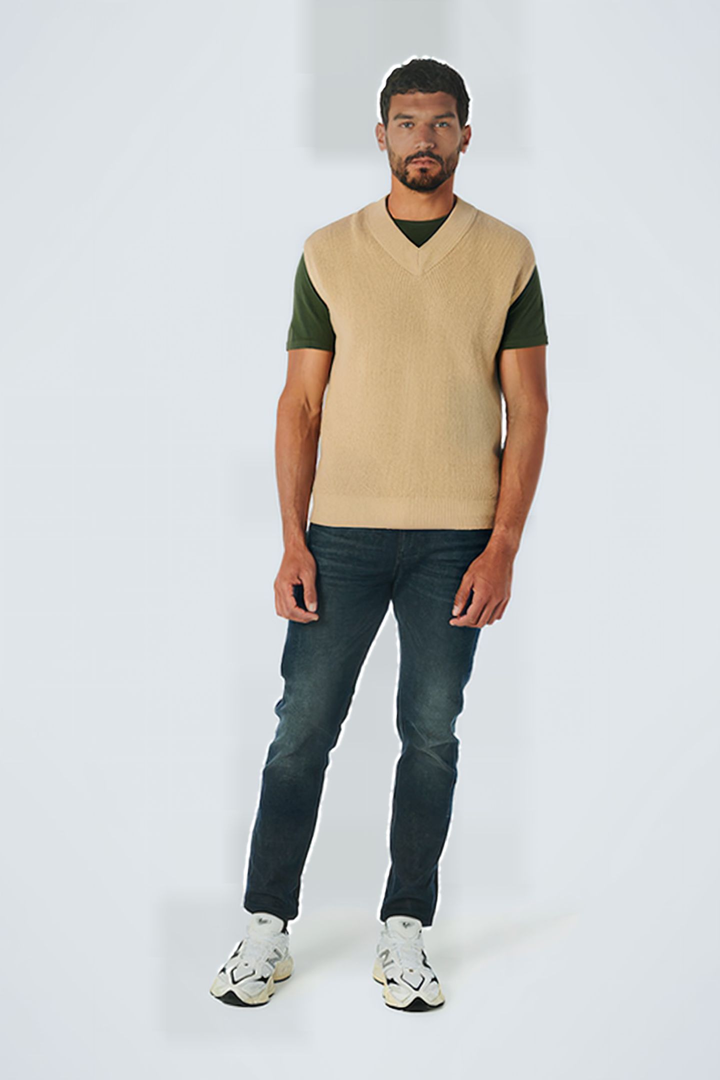 SPENCER V-NECK RELIEF RIB JACQUARD WITH WOOL STONE 3