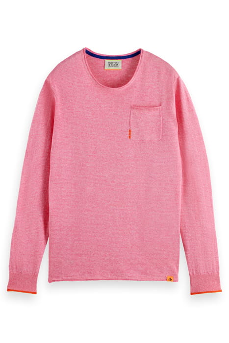 LINEN COTTON BLEND CREW NECK TROPICAL PINK 1
