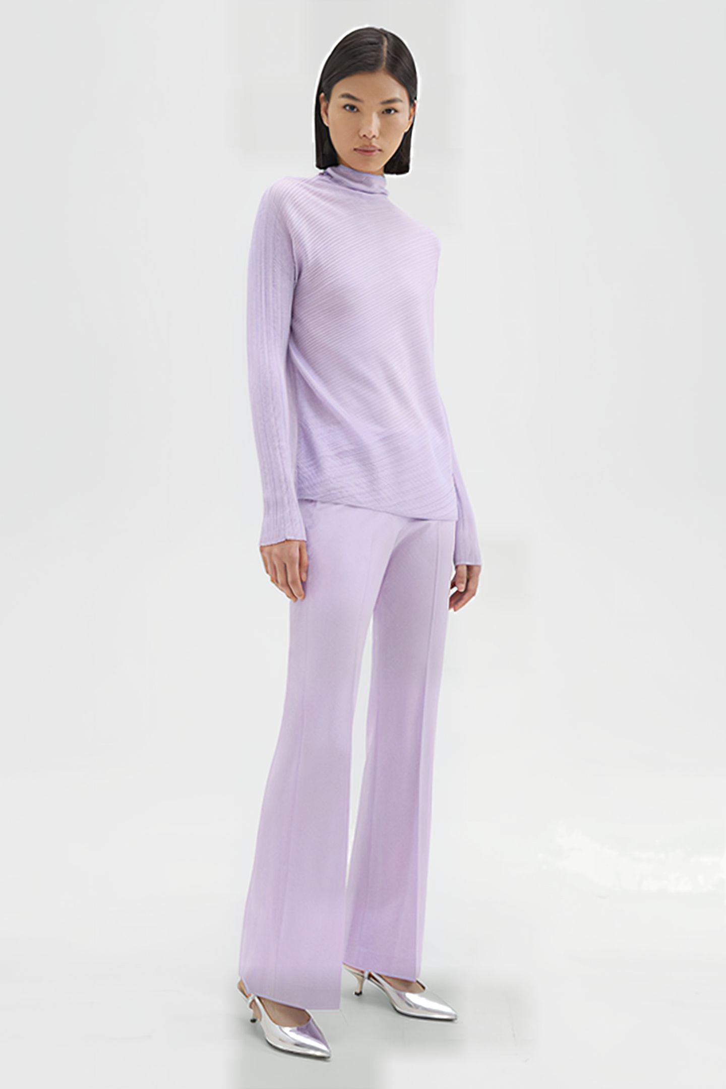 DEMITRIA LOW-RISE PANT IN GOOD WOOL LILAC SKY 1
