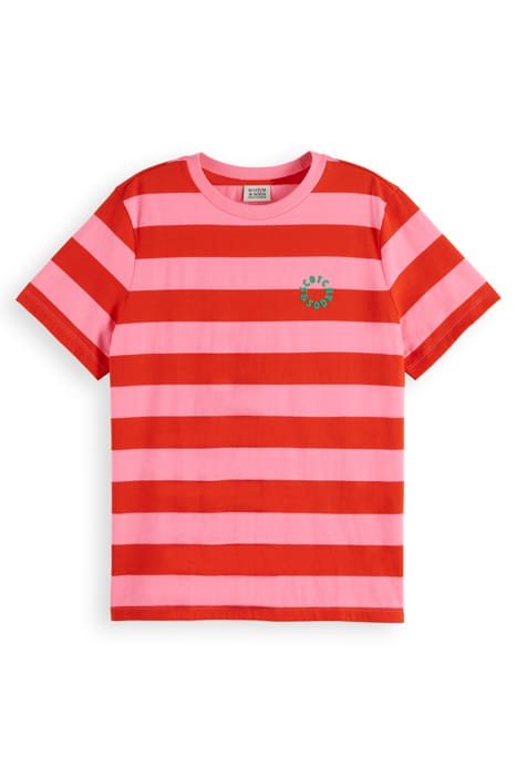 REGULAR FIT STRIPED ORGANIC COTTON T-SHIRT FLUO PINK 1