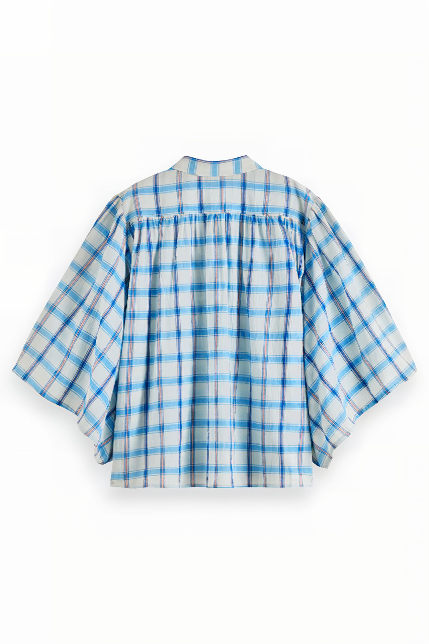 CHECKED BALLOON SLEEVE SHIRT SKY BLUE CHECK 2