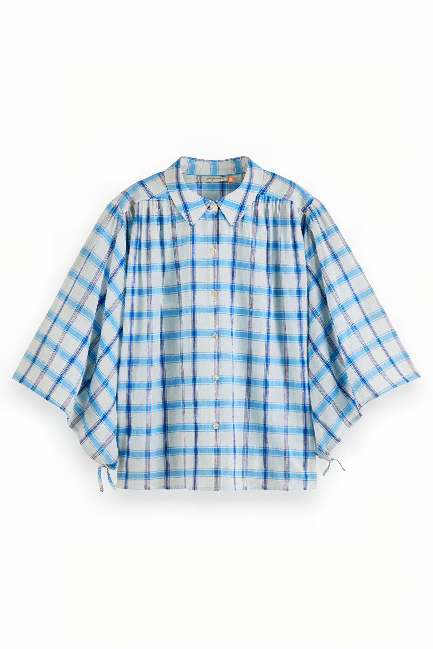CHECKED BALLOON SLEEVE SHIRT SKY BLUE CHECK 1