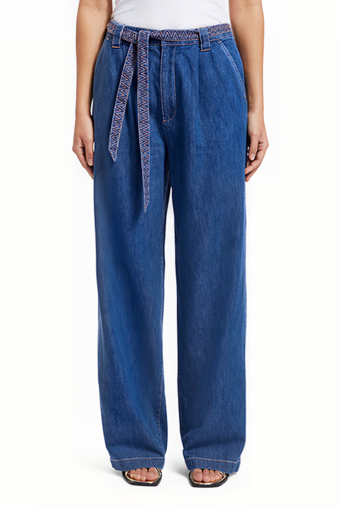 SUMMERY PANT WITH BELT — WASHED INDIGO WASHED INDIGO 1