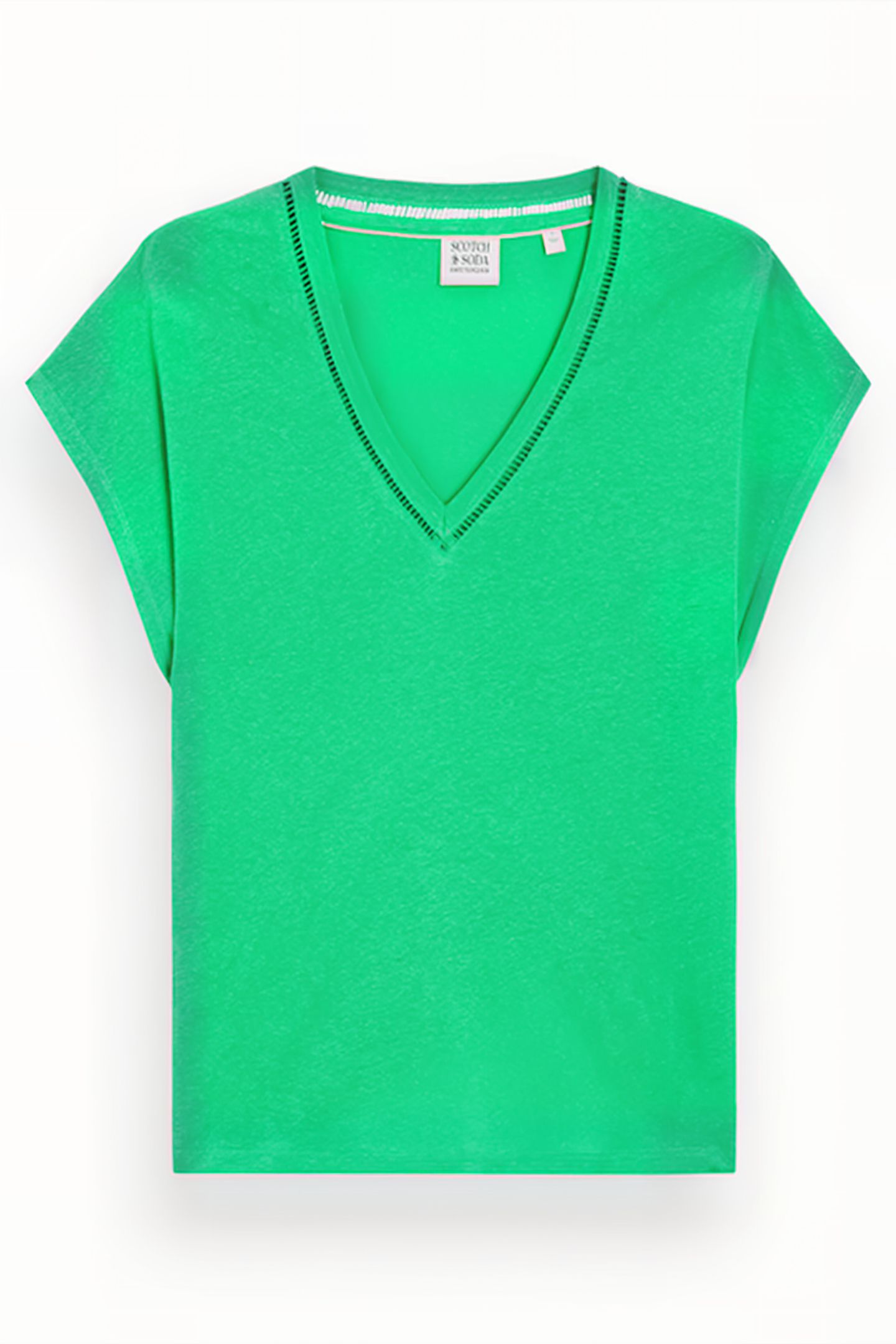 V-NECK LADDER DETAIL LOOSE FIT T-SHIRT SCUBA GREEN 1