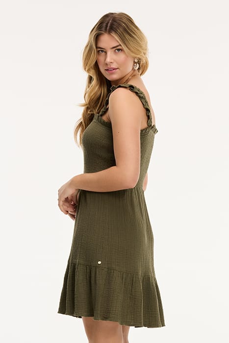 BORA-BORA DRESS MOUSSELINE WAFFLE FOREST GREEN 6