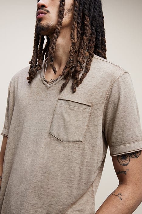 DAVIS SS BURNOUT V NECK WITH CHEST POCKE MUSHROOM 2