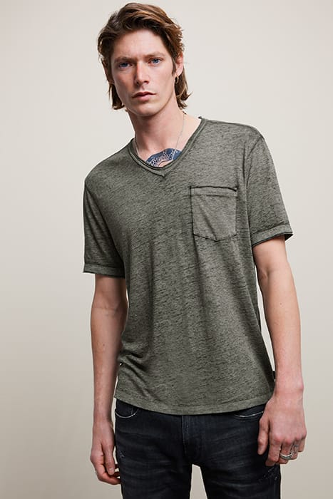 DAVIS SS BURNOUT V NECK WITH CHEST POCKE LIGHT OLIVE 1