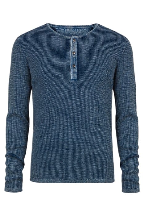 NASHVILLE WAFFLE HENLEY IN FADEAWAY WASH CAPRI BLUE 1