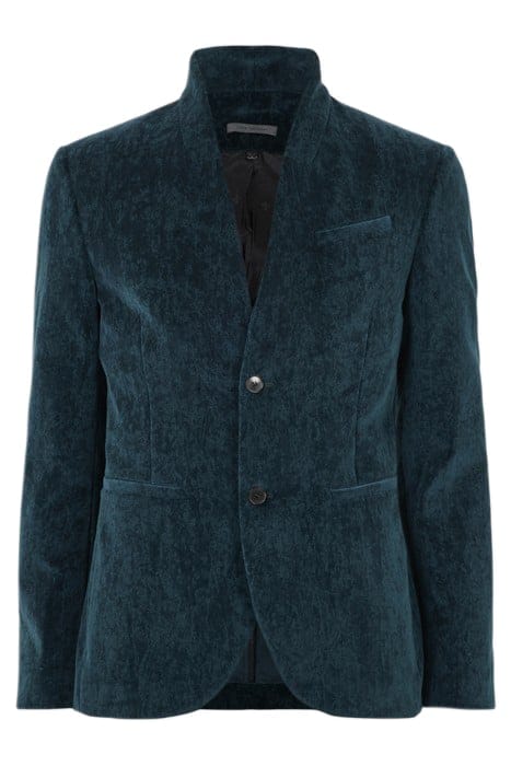 SLIM FIT BUTTON CLOSURE SHORT SHAWL COLL LAKE BLUE 1