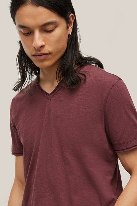 MILES SHORT SLEEVE SLUB V-NECK WITH CUT OXBLOOD 2