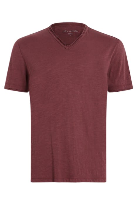 MILES SHORT SLEEVE SLUB V-NECK WITH CUT OXBLOOD 1