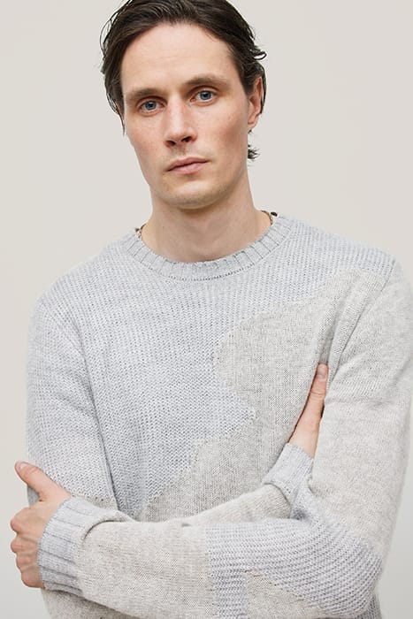 RECTOR LS TEXTURE MIX INTARSIA CREW LT GREY HTHR 2