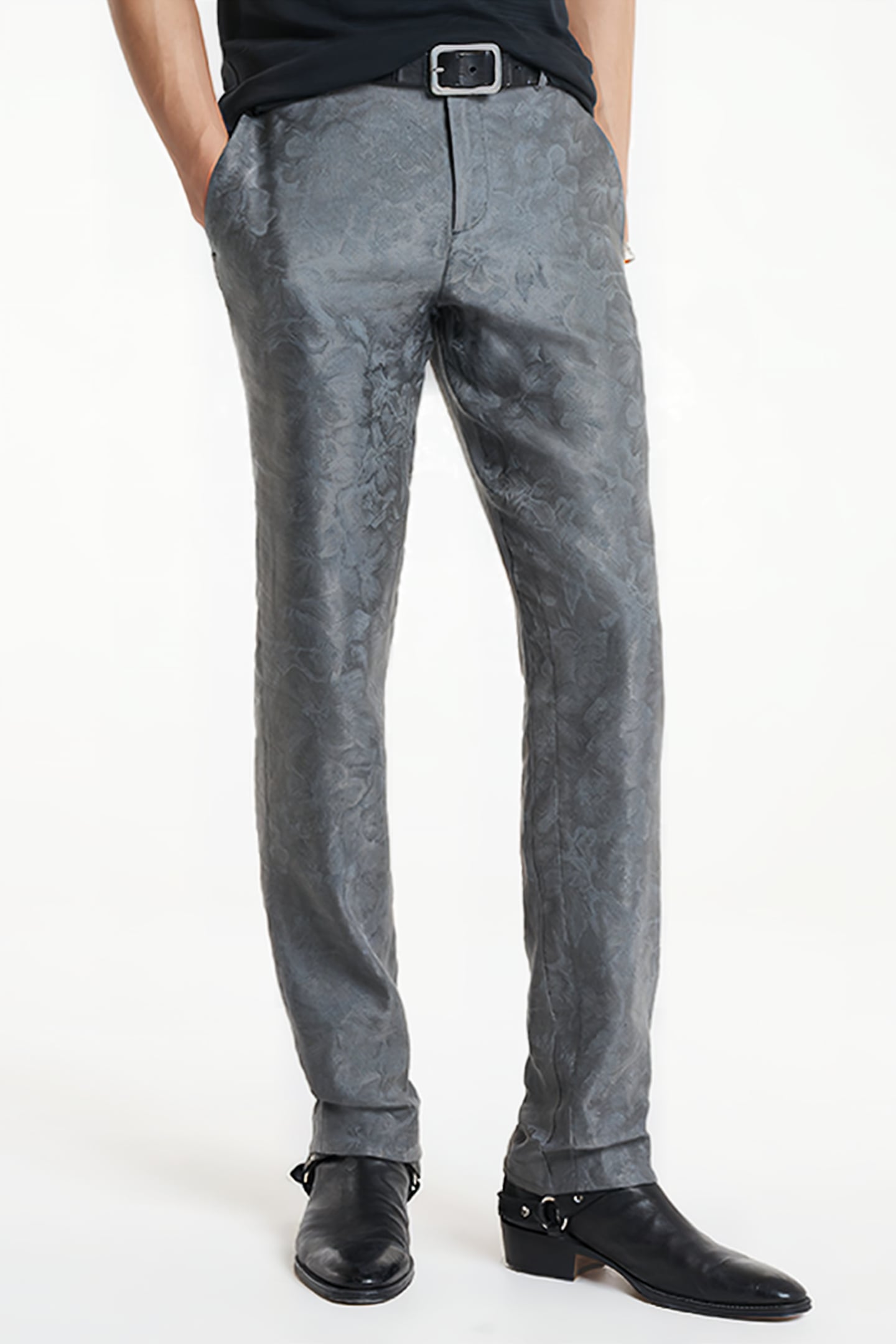 SLIM FIT PANTS WITH WELT HIP POCKET AND IRON GREY 1