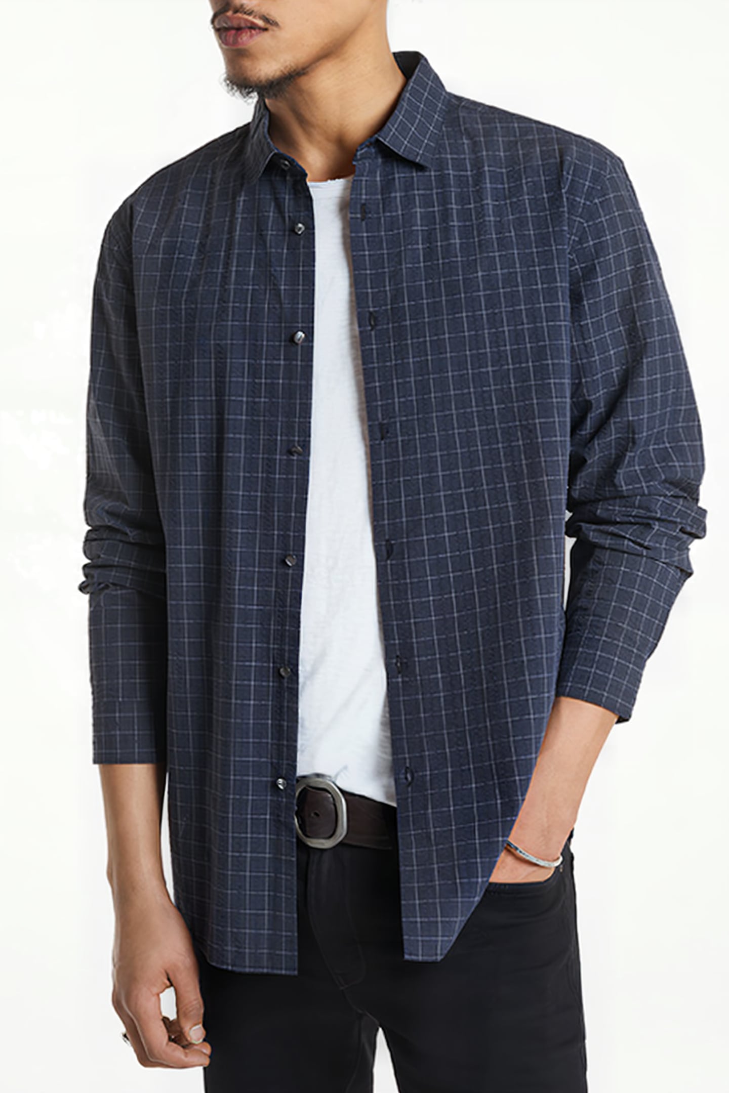 SLIM FIT SPORT SHIRT WITH SHANK BUTTONS INK BLUE 1
