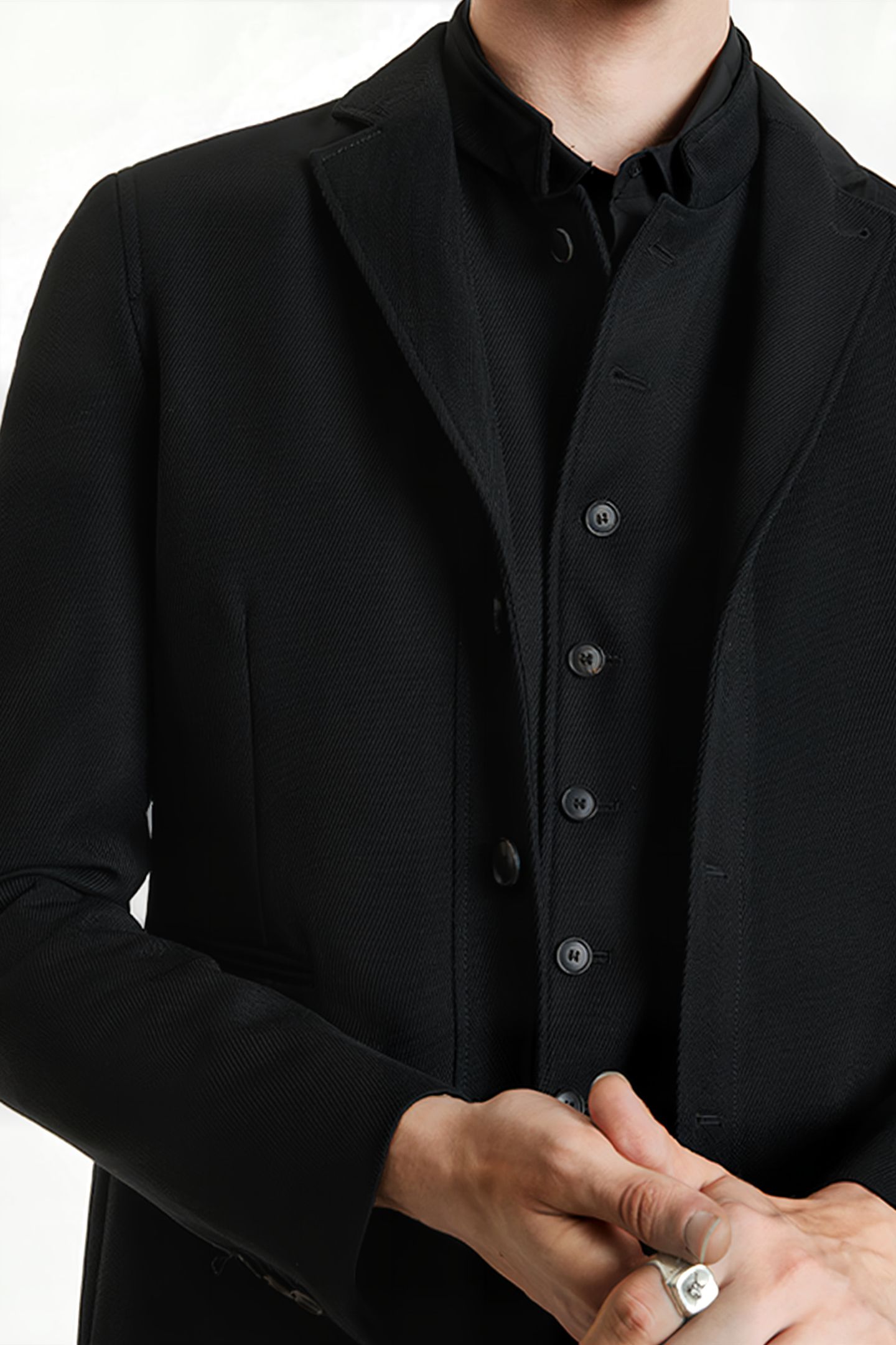 SLIM FIT NOTCH LAPEL JKT WITH BTN CLOSUR BLACK 3